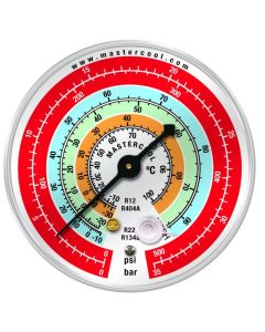 Mastercool Replacement Gauge 80mm, HP, Psi/Bar/C, R12, R22, 134a, 404A