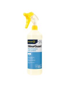 OdourGuard 1L spray bottle with yellow trigger - advanced odour eliminator for AC systems, evaporator coil cleaner removing bacteria, mould and musty smells from air conditioning units.
