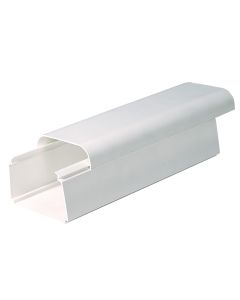 A white plastic cable management trunking with a rectangular shape, open on one side, and rounded edges on the top corners. 80 x 60 Trunking DUE80