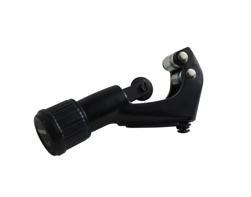 Close-up of the Mastercool 70033 heavy-duty tube cutter, featuring a black handle with a ribbed grip, a cutting wheel, and two stabilising rollers. The tool is designed to cut tubing from 1/8" to 1 1/8" O.D., with "Mastercool" branding on the handle.