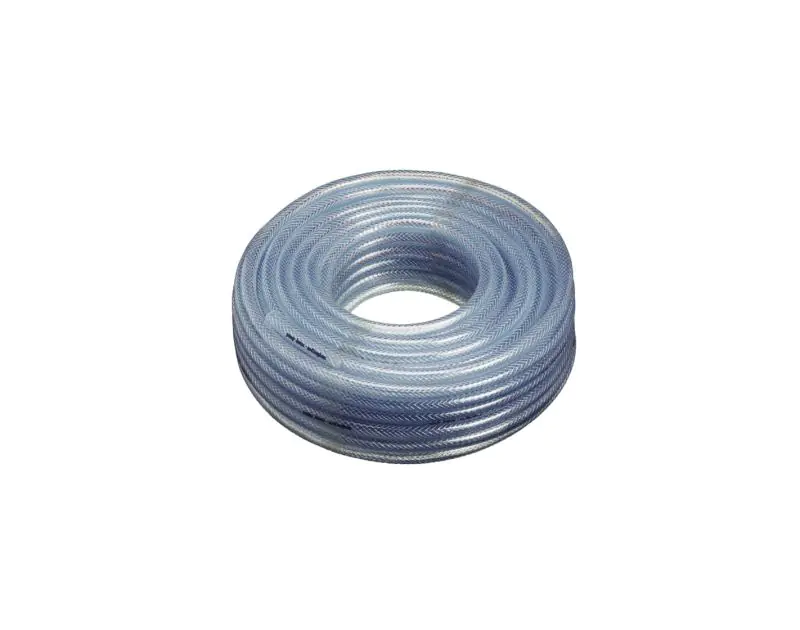 A coil of clear, 10mm reinforced plastic hose. A coil of clear, 10mm reinforced plastic hose.