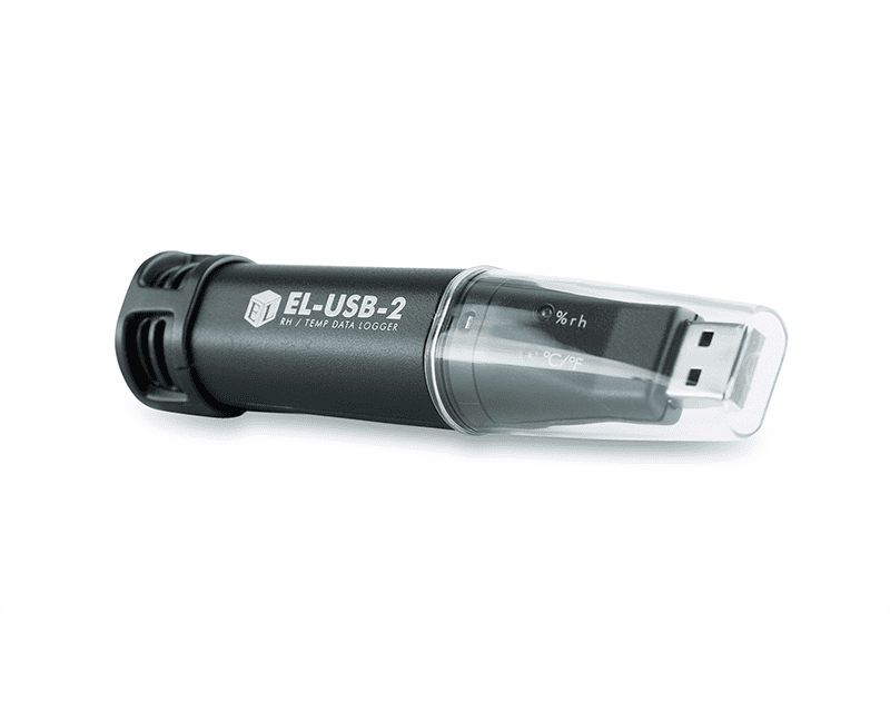 Lascar EL-USB-2 USB Temperature and Humidity Data Logger with protective cap and USB connector visible