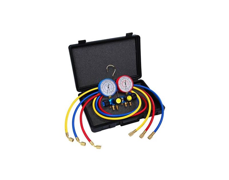 Javac 4 Way Air Conditioning Manifold R410a 3 x 5/16 Hoses Javac 4 Way Air Conditioning Manifold R410a 3 x 5/16 Hoses