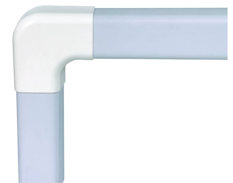 This is a flat bend connector for the Climaplus air conditioning duct system, designed to create a 90-degree turn in HVAC ducting while maintaining a sleek, concealed installation. It's ideal for routing cooling pipes, electrical cables, and condensate dr