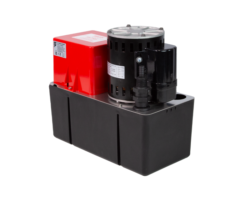 A black and red Aspen Hot Water Economy Tank Pump with a 4-litre tank, featuring a cylindrical motor and a float switch assembly, is designed for high-temperature condensate removal in HVAC systems. A black and red Aspen Hot Water Economy Tank Pump with a 4-litre tank, featuring a cylindrical motor and a float switch assembly, is designed for high-temperature condensate removal in HVAC systems.