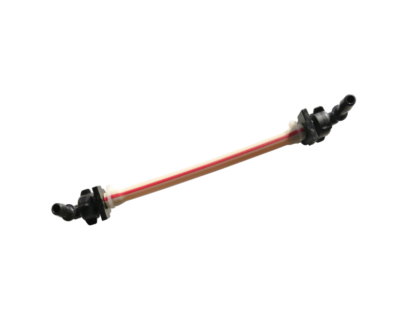 Aspen Pumps FP3394 Replacement Hose Spare Headtube Kit featuring a flexible beige tube with red stripe, black plastic end fittings, and barb connectors for easy HVAC condensate pump installation.