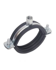 32-37mm Rubber Lined Clamp Two Part Zinc Plated Dual Bossed M8 M10 Thread