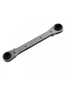 Mastercool Steel forged wrench with reversible ratchet. 9/16”, 1/2” hex, 1/4 and 3/16” square.